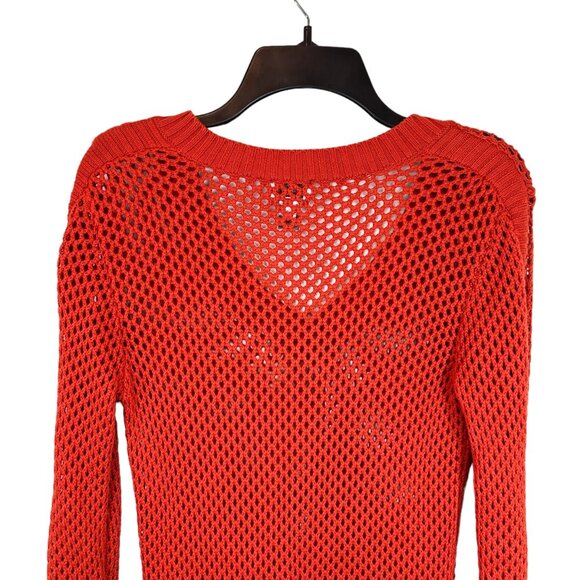 CHICO'S Sweater S Burnt Orange Open Knit Ribbed Cover Up Pullover Size Small - Picture 4 of 11